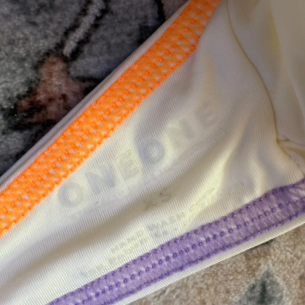 ONEONE Bikini Set Cream Neon Rainbow Stitch Cutout Triangle Top High Cut Bottoms